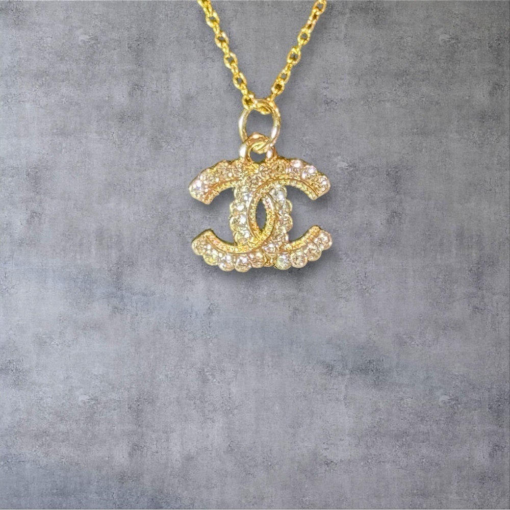 Upcycled Gold and Crystal Logo Necklace